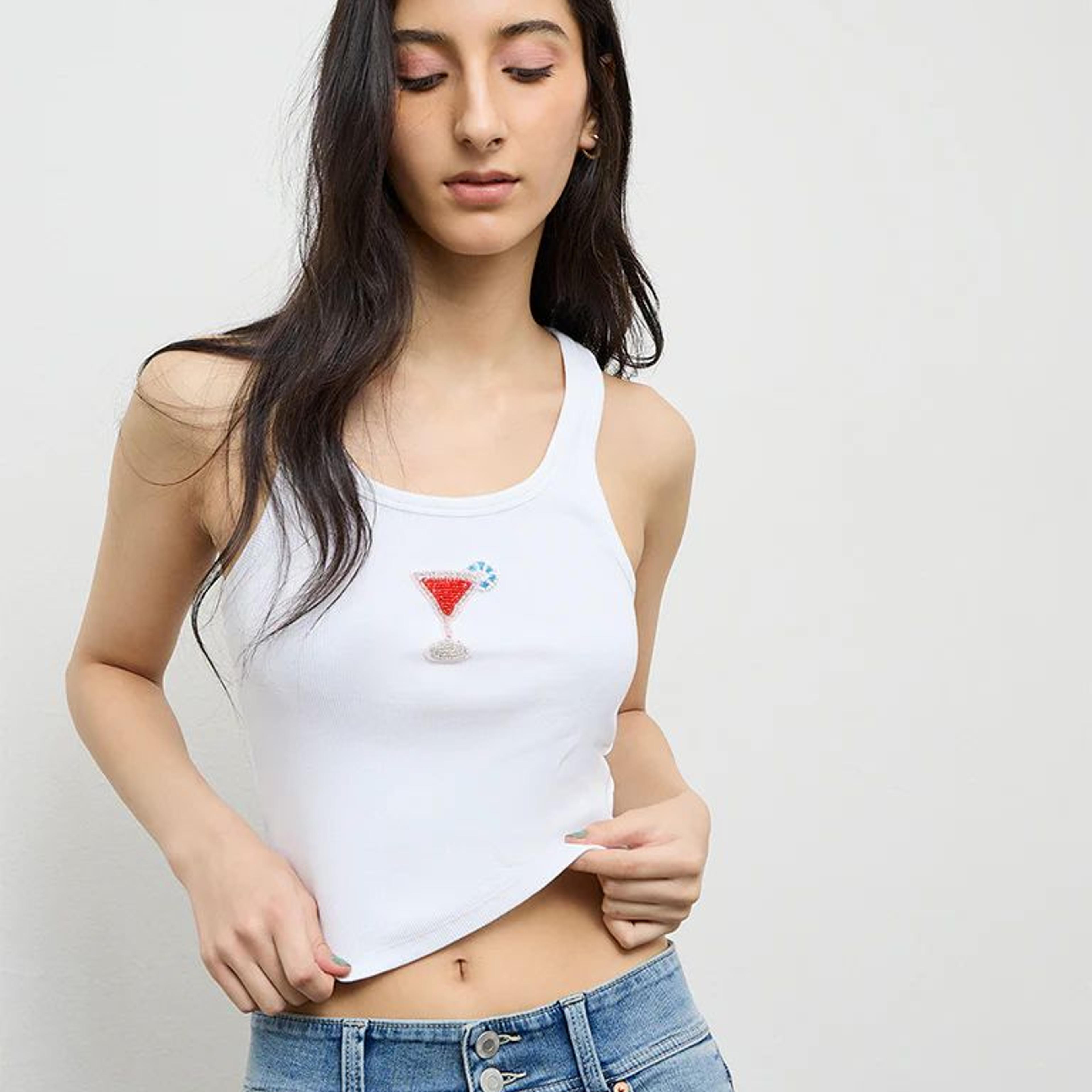 Nuon White Embellished Ribbed Cotton-Blend Top