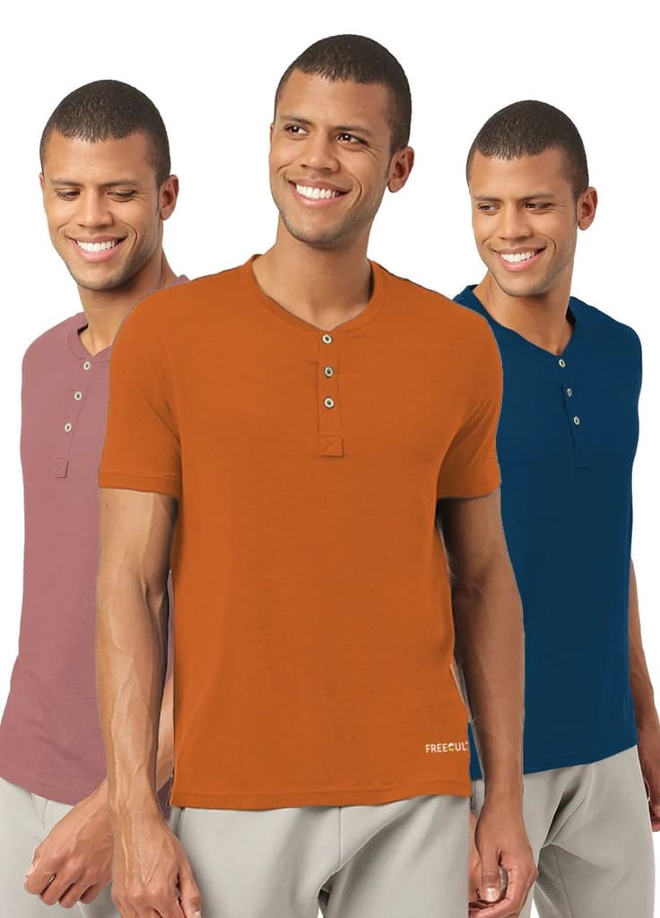 Henley 2.0 - Half Sleeves (Pack of 3) — Sapphire Blue; Cuban Peach; Medallion Gold / S