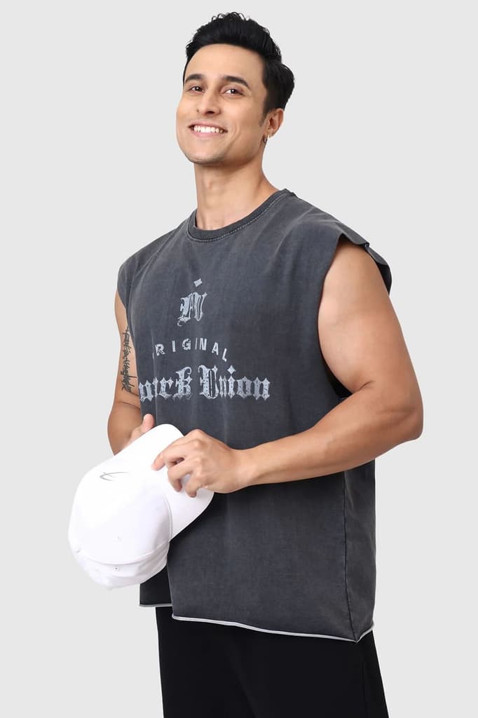 Shadow Washed Capsleeves Tank Dark Grey — XS