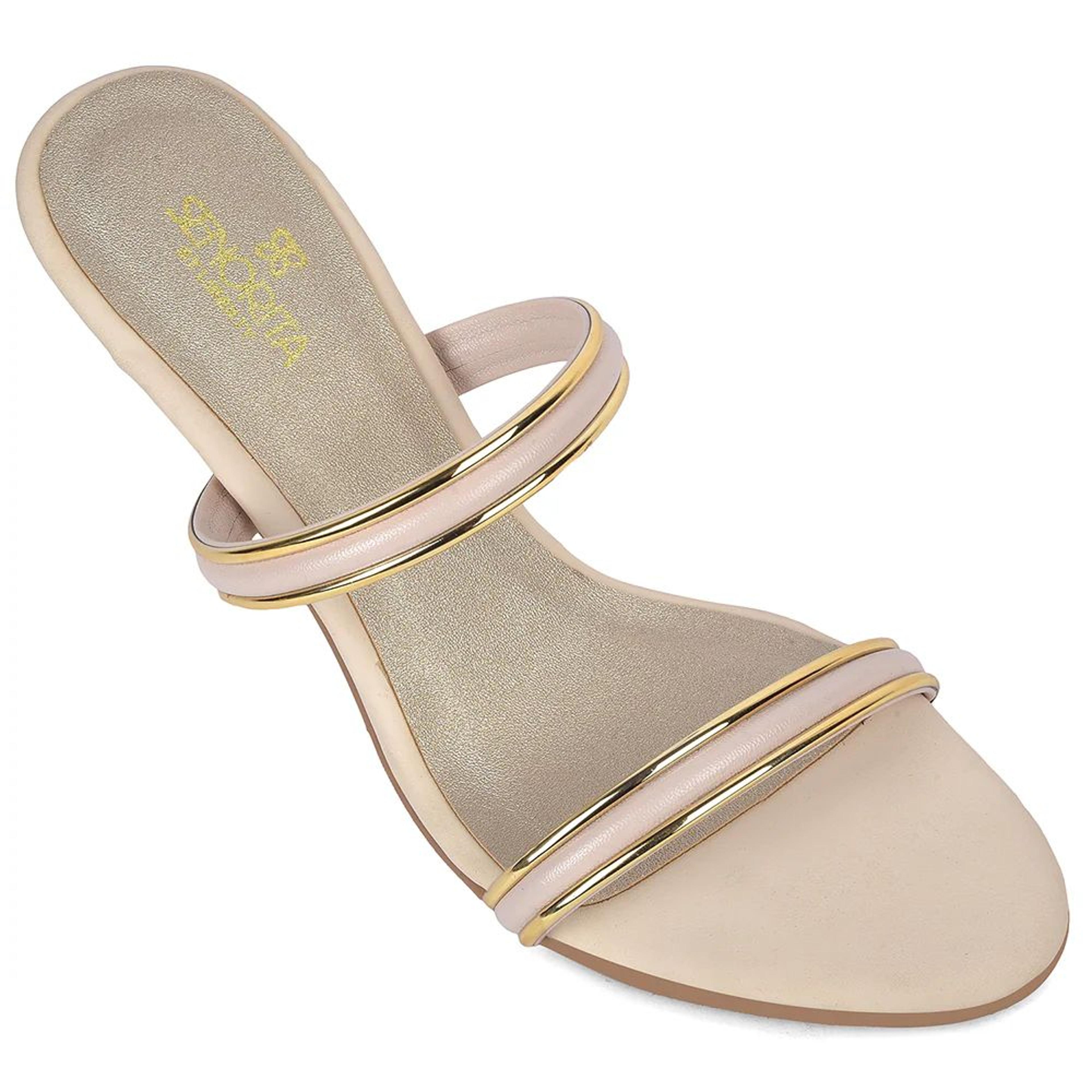 Senorita STY-161E Cream Casual Heeled Slippers for Women