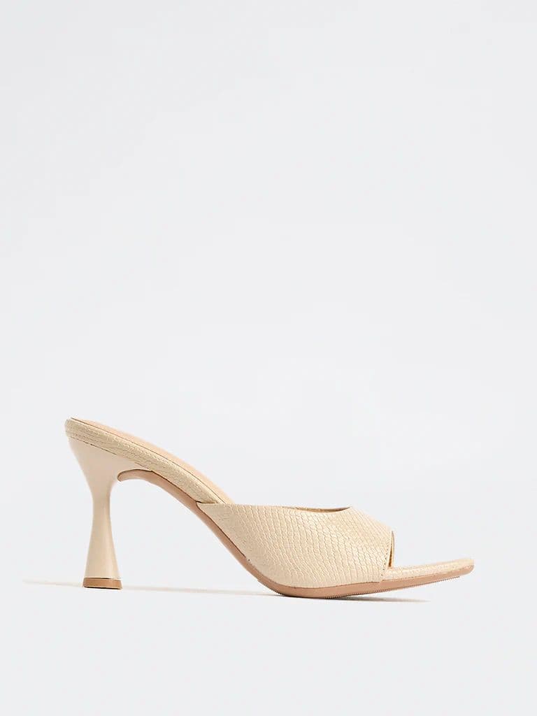 LUNA BLU Beige Reptile-Textured Flared-Heel sandals — photo 3