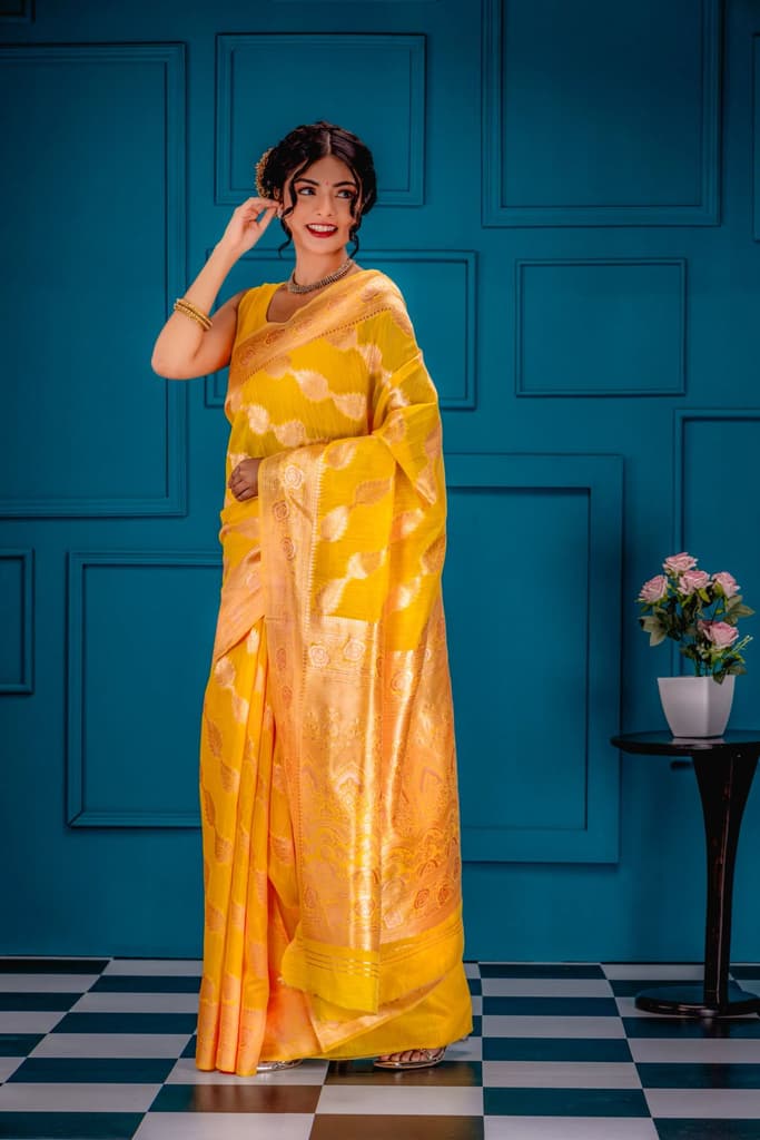 Mimosa Women's Woven Design Banarasi Style Art Silk Saree With Blouse Piece : SA00001773GDFREE — photo 4