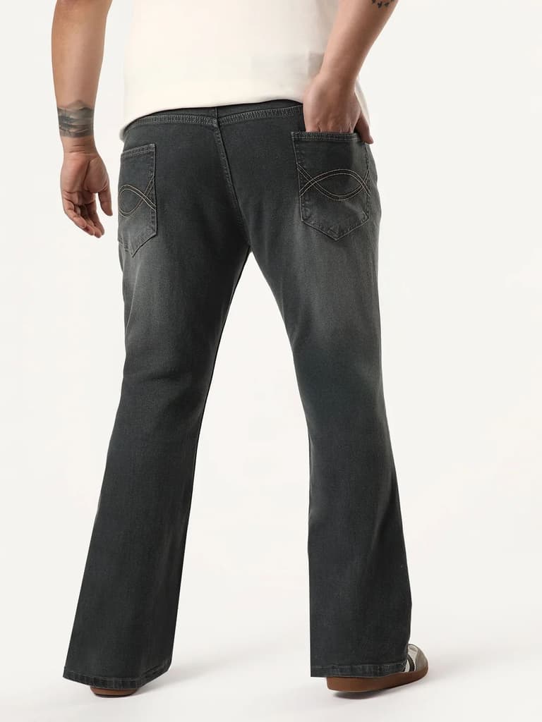 Plus Men's Grey Bootcut Fit Mid Rise Heavy Washed Jeans Stretchable — photo 3