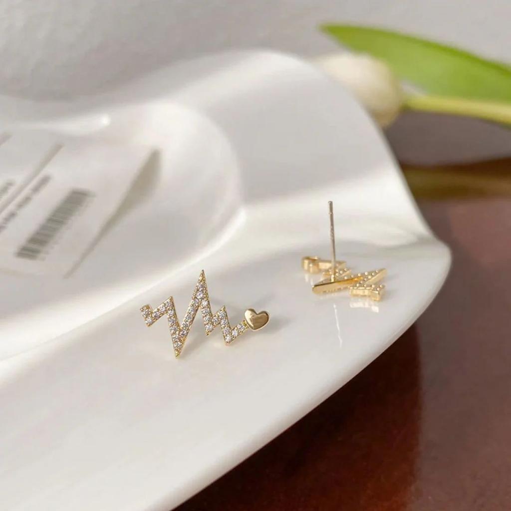 Heartbeat Stud Earrings | Dainty Pulse Line Studs