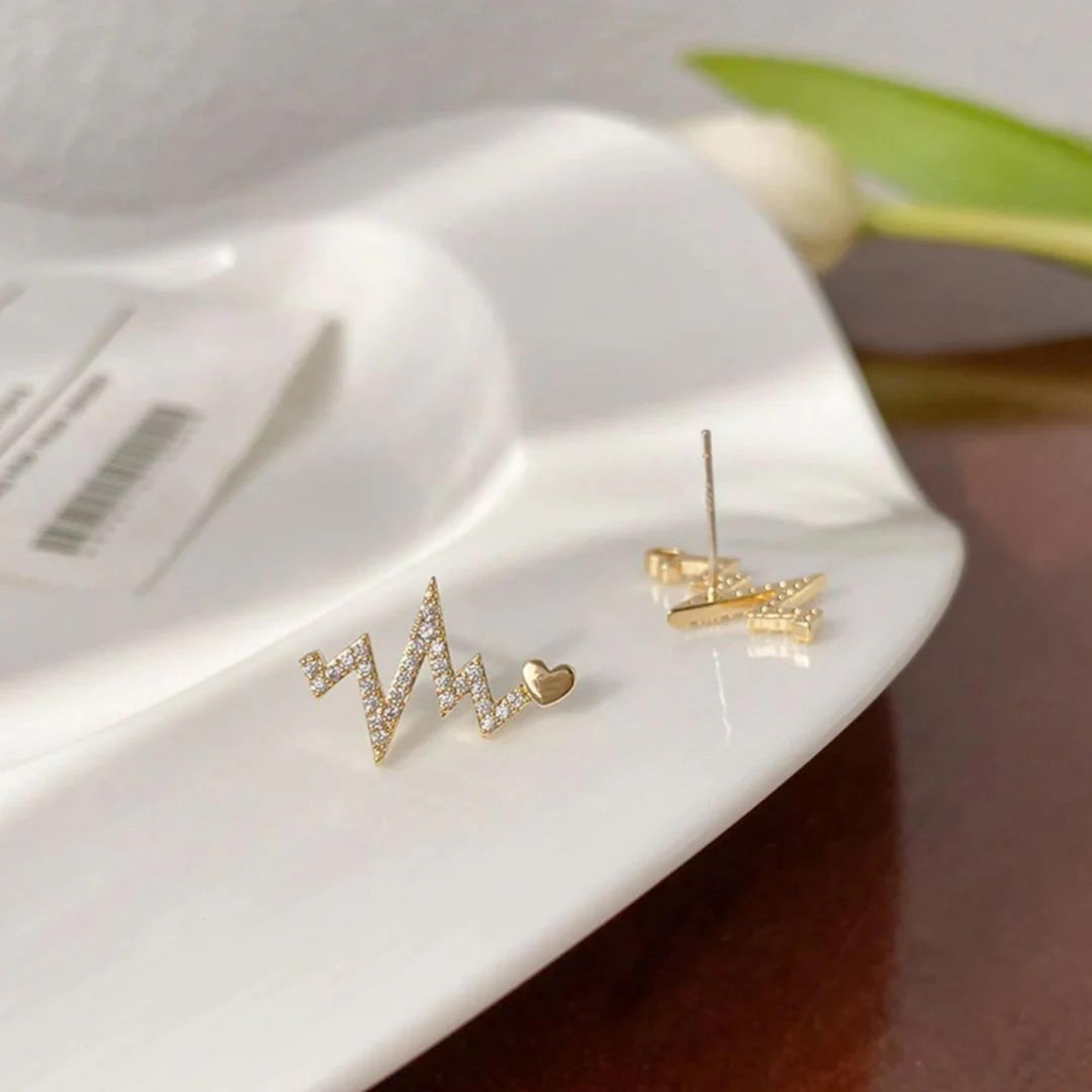 Heartbeat Stud Earrings | Dainty Pulse Line Studs