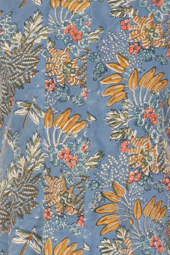 Blue Block Printed Pure Cotton A-line Dress — photo 3
