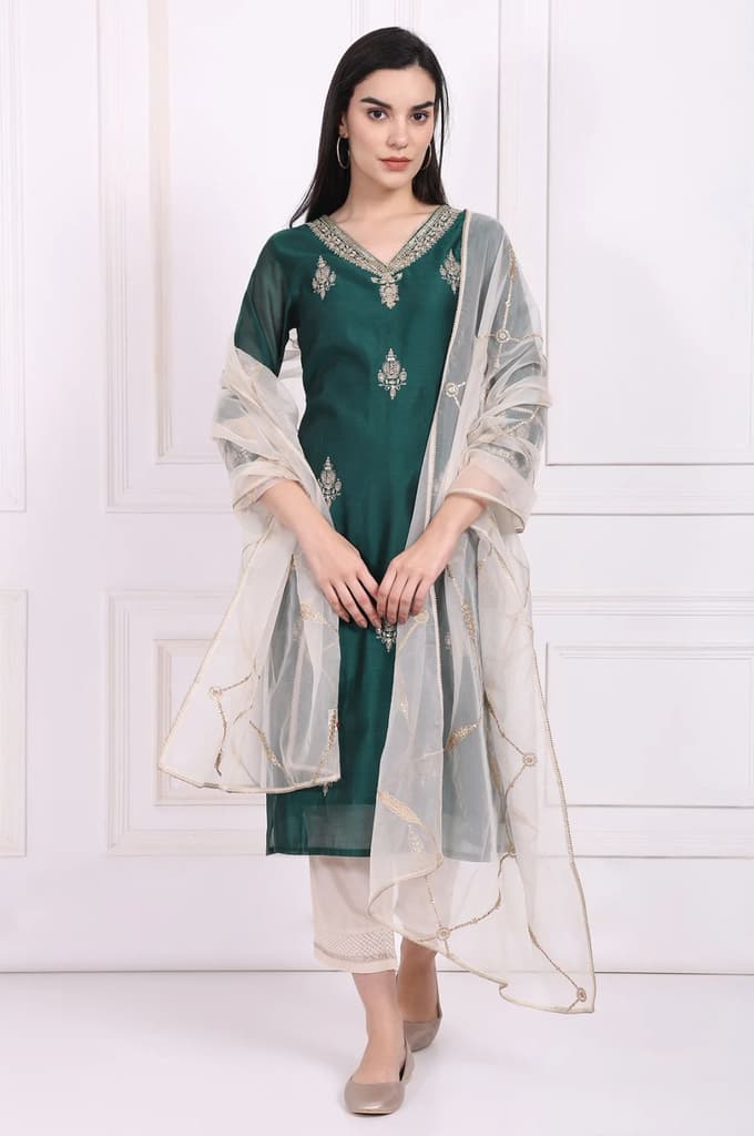 Off-White Embroidered Organza Dupatta — photo 4
