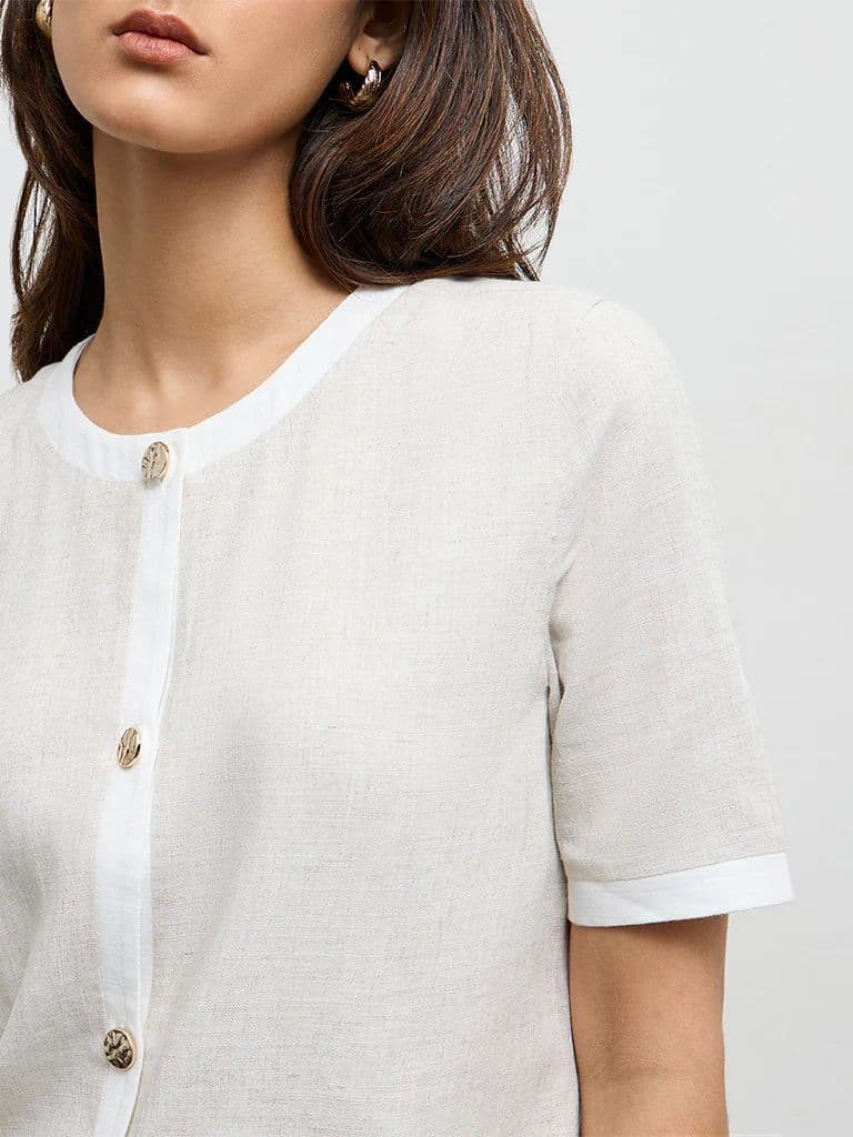 Wardrobe Light Beige Contrast-Detailed Cotton Blouse — photo 3
