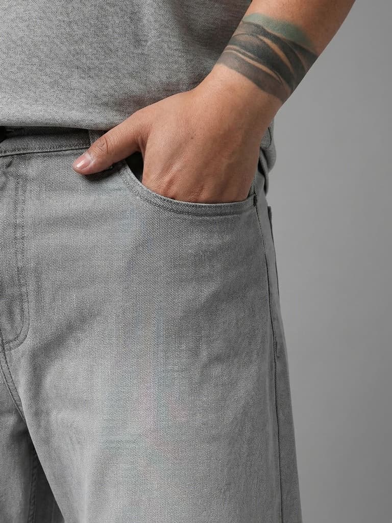 Plus Men's Ice Grey Straight Fit Heavy Washed Faded Denim Jeans Stretchable — photo 5