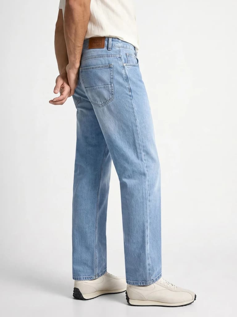 Men's Ice Blue Relaxed Fit Washed Denim Jeans Non-Stretchable — photo 2