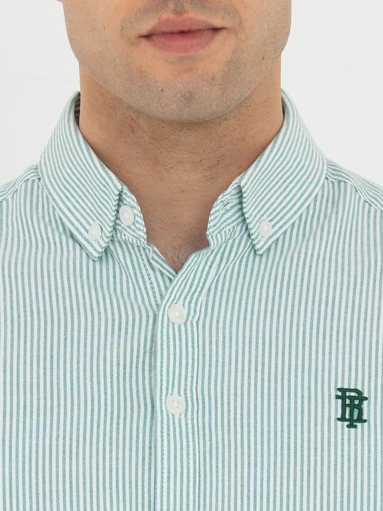 Shirts for Men in Green | Striped Oxford Full Sleeve Casual Shirt — photo 4