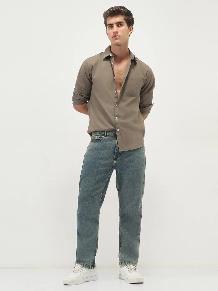 Men's Light Blue Straight Fit Heavy Washed Jeans Stretchable — photo 4