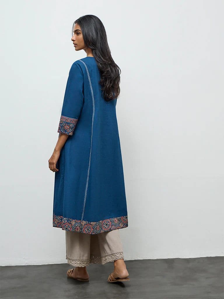 Utsa Indigo Printed Cotton A-Line Kurta — photo 4