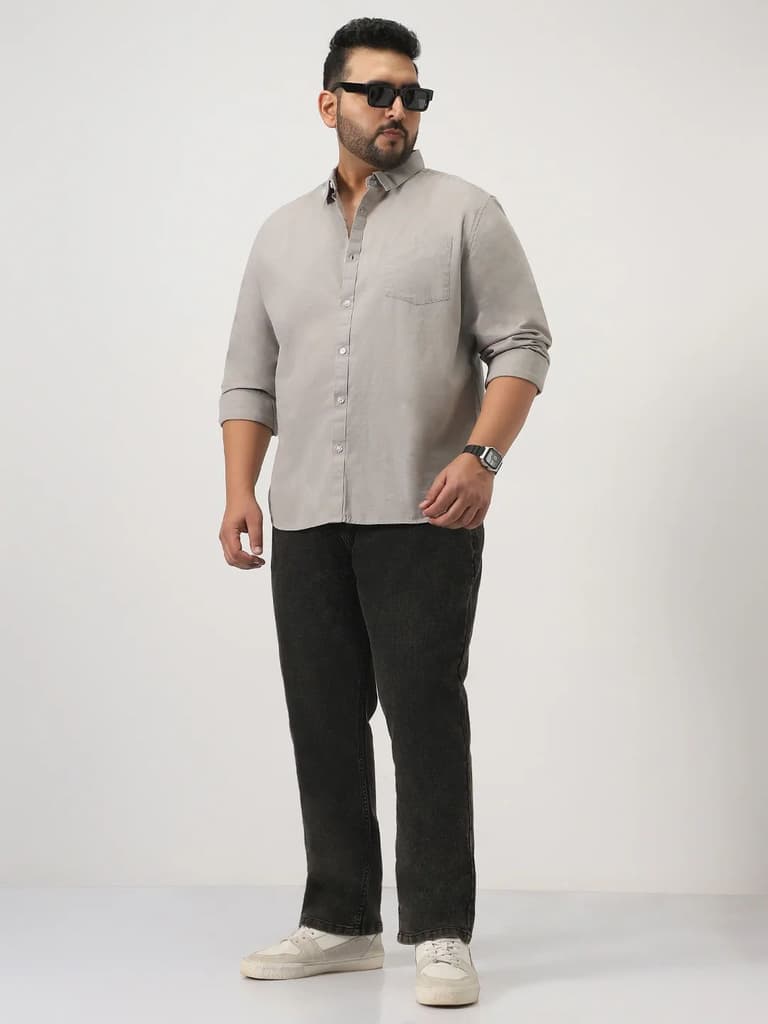 Plus Men's Black Straight Fit Heavy Washed Jeans Stretchable — photo 4