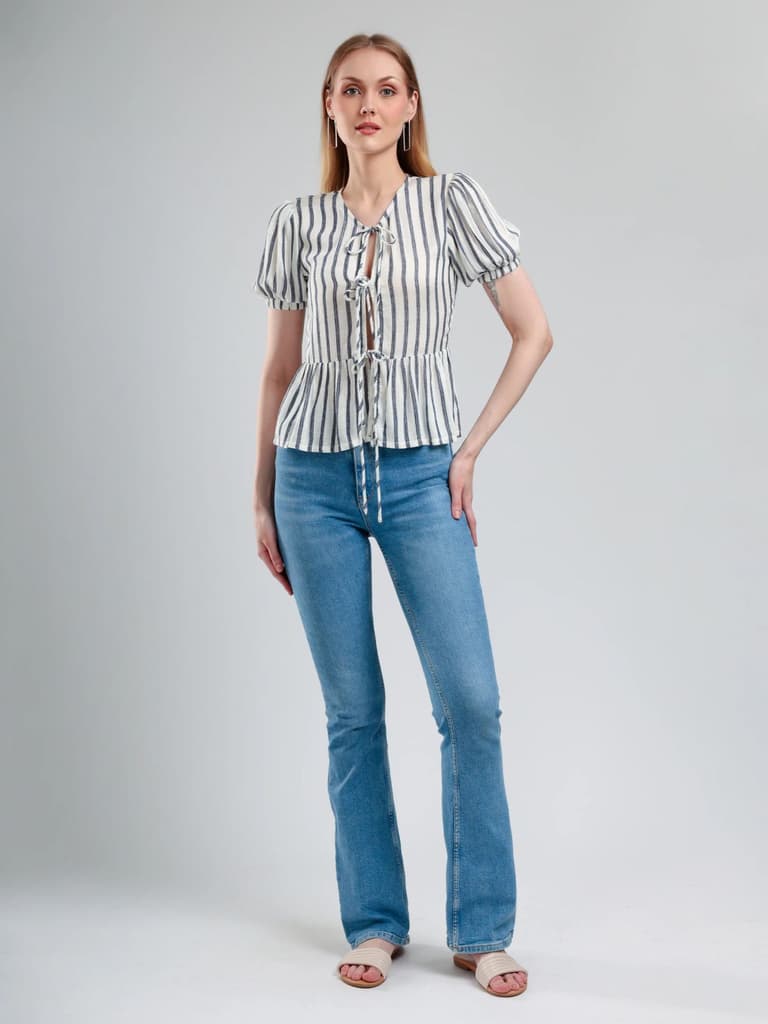 Cory Edge Melina Front-Tie Peplum Blouse -Stripe — photo 5