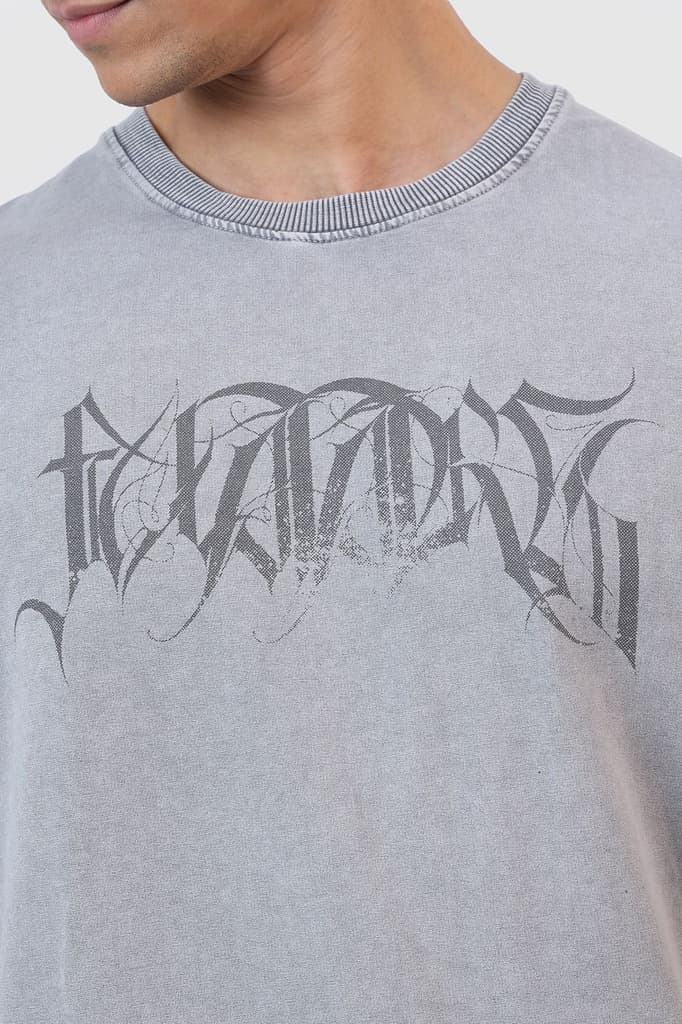 Skull Washed Oversized T-shirt Light Grey — photo 4