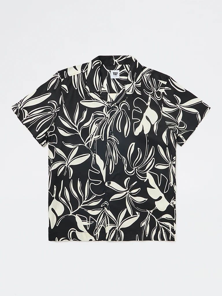 Y&F Kids Boys Black Leaf Pattern Shirt — photo 3