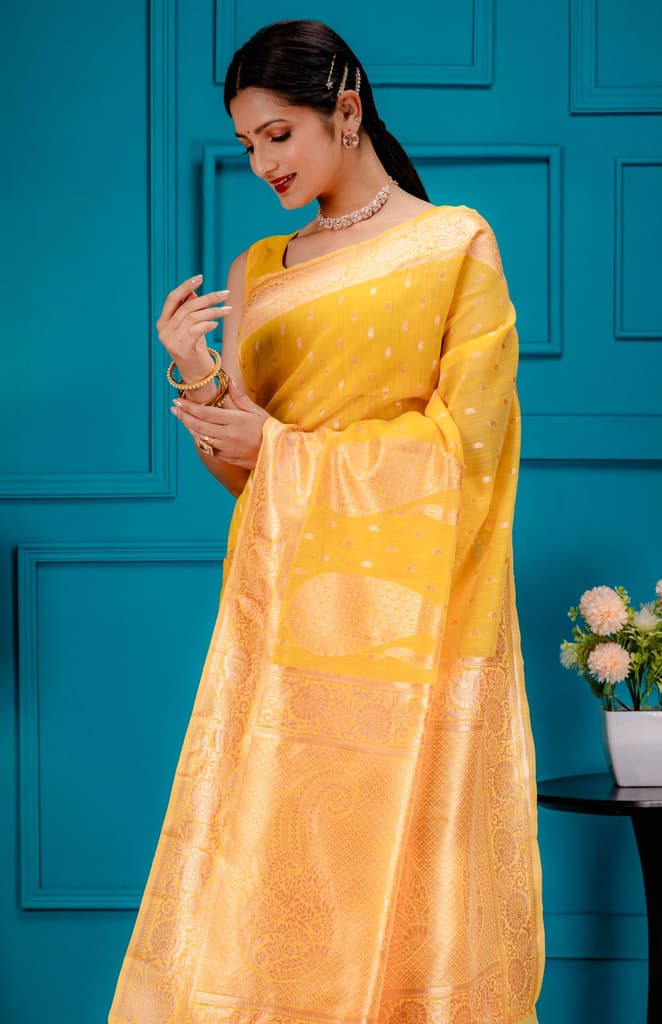 Mimosa Women's Woven Design Banarasi Style Art Silk Saree With Blouse Piece : SA00001779GDFREE — photo 2