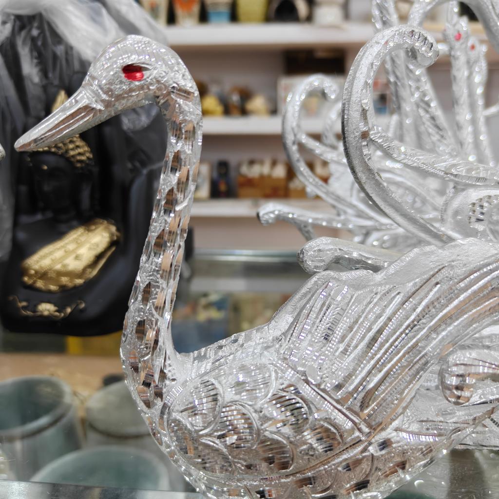 Glass Bird Sculpture | Art Deco | Clear | Silver
