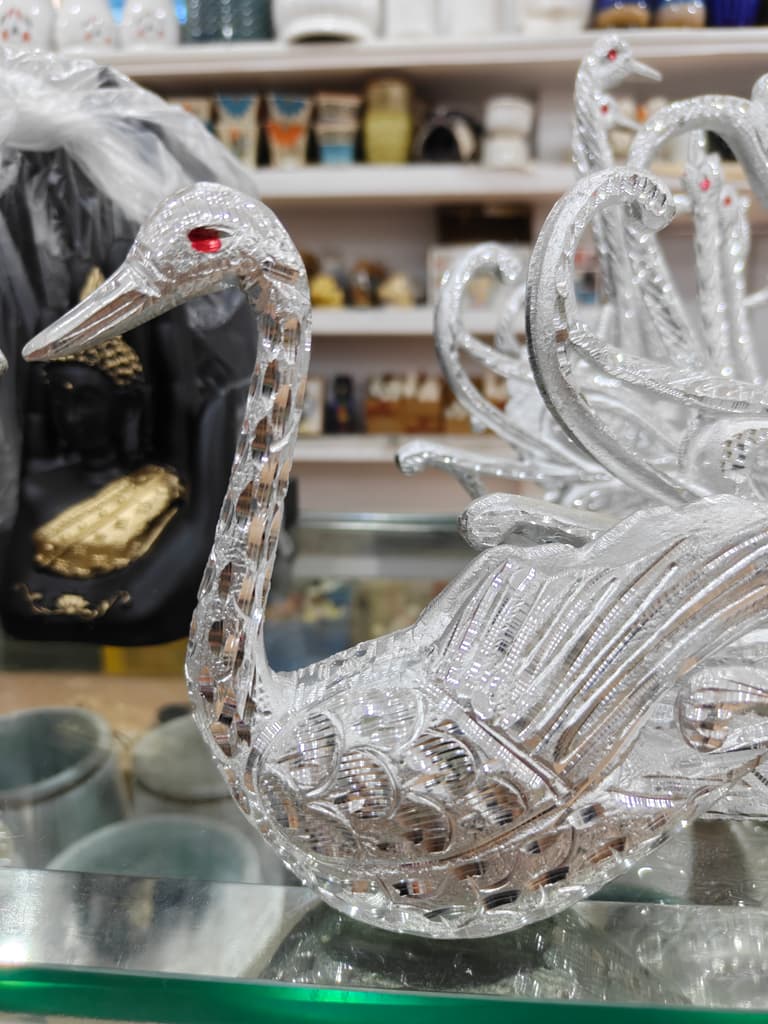 Glass Bird Sculpture | Art Deco | Clear | Silver