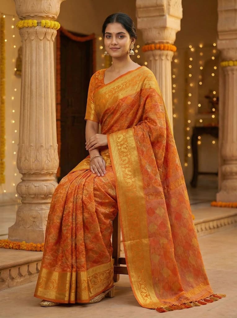 MIMOSA Women's Woven Design Patola Style Raw Silk Saree with Blouse Piece - Rust ( SA00003140RSFREE ) — photo 4