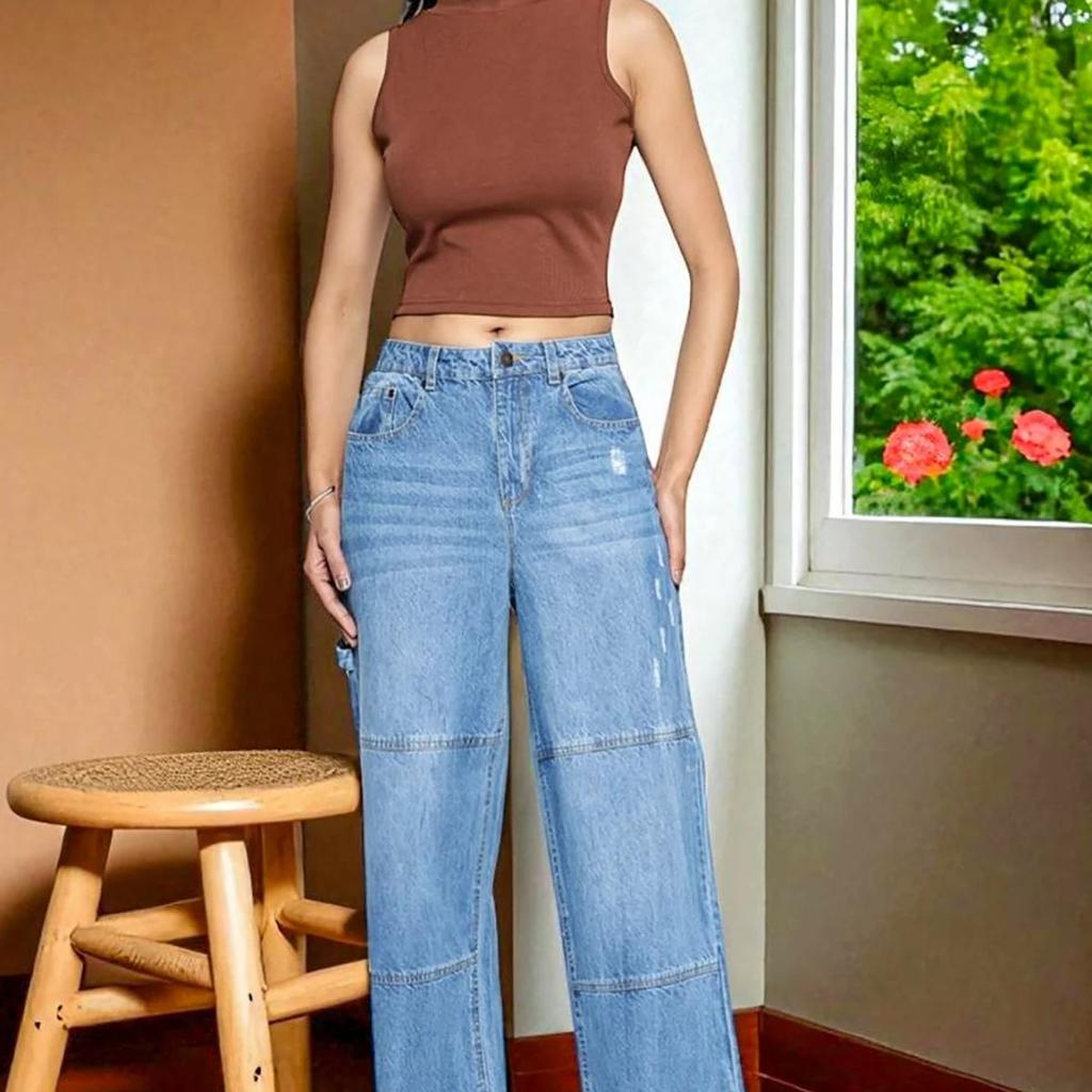 Light Blue Pure Cotton Flared Denim Pants with YKK Zipper