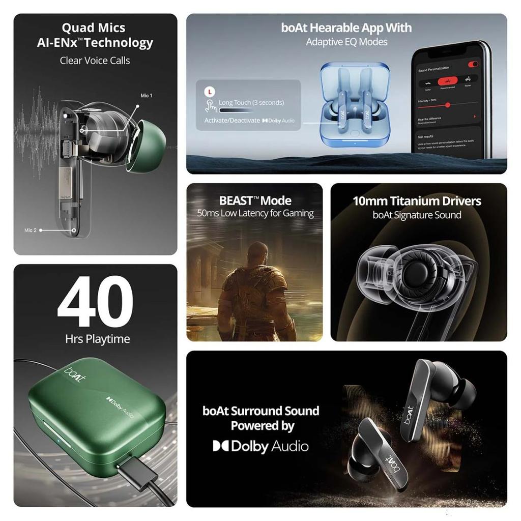 boAt Airdopes 800 | Wireless Earbuds with 40 Hours Playback,Dolby Audio, BEAST™ Mode, ASAP™ Charge, ENx™ Technology — photo 6