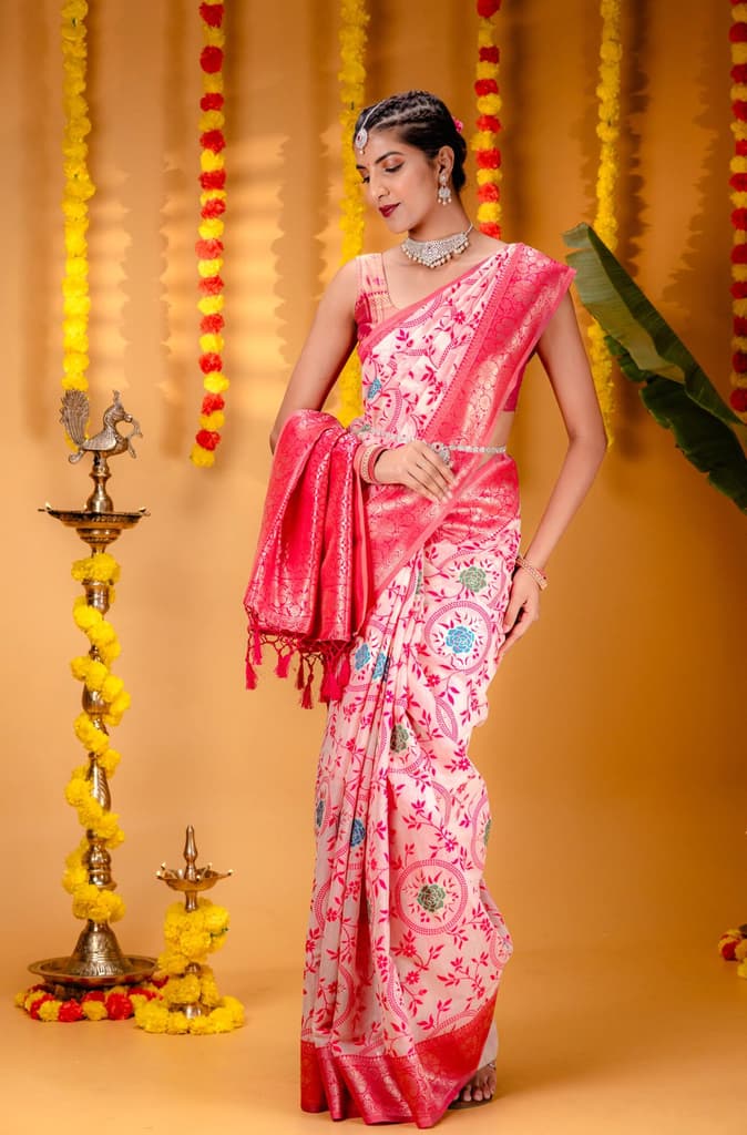 Mimosa Women's Woven Design Kanjivaram Style Art Silk Saree With Blouse Piece : SA00001599HWFREE — photo 4