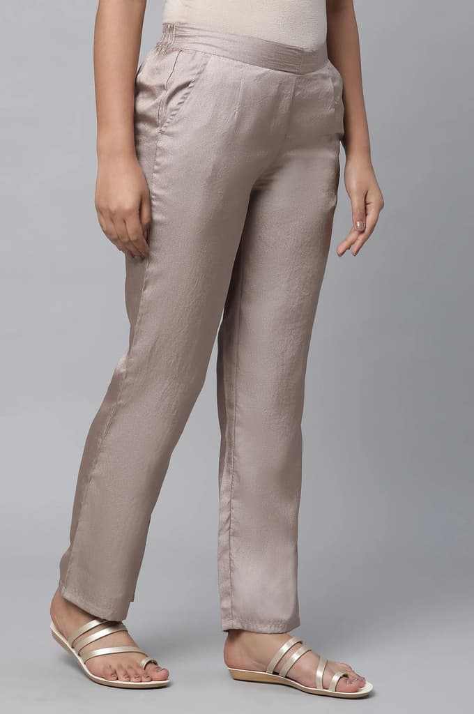 Gold Solid Straight Fit Woven Pants With Elasticated Waist — photo 4
