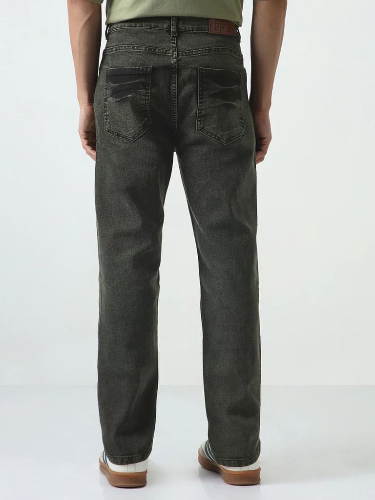 Men's Black Straight Fit Heavy Washed Jeans Stretchable — photo 3