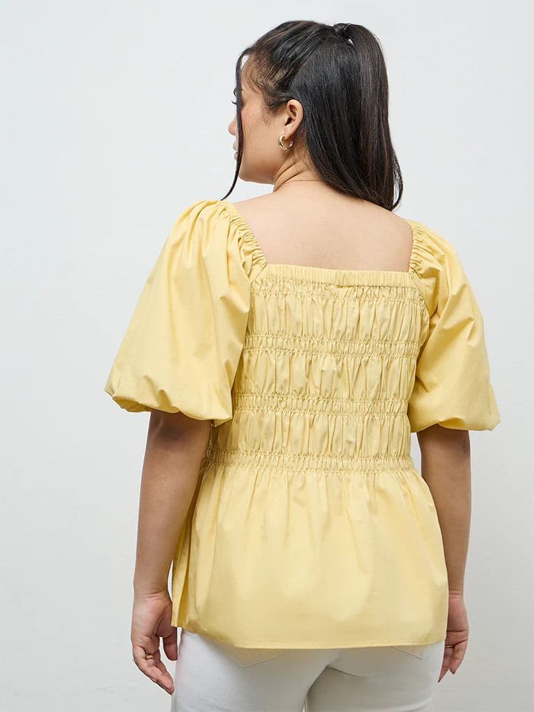 Gia Yellow Smocked Blouse — photo 4