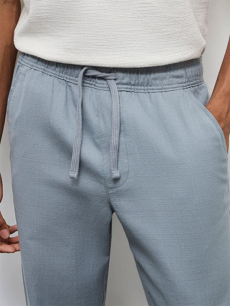ETA Light Teal Textured Relaxed-Fit Mid-Rise Cotton Chinos — photo 3