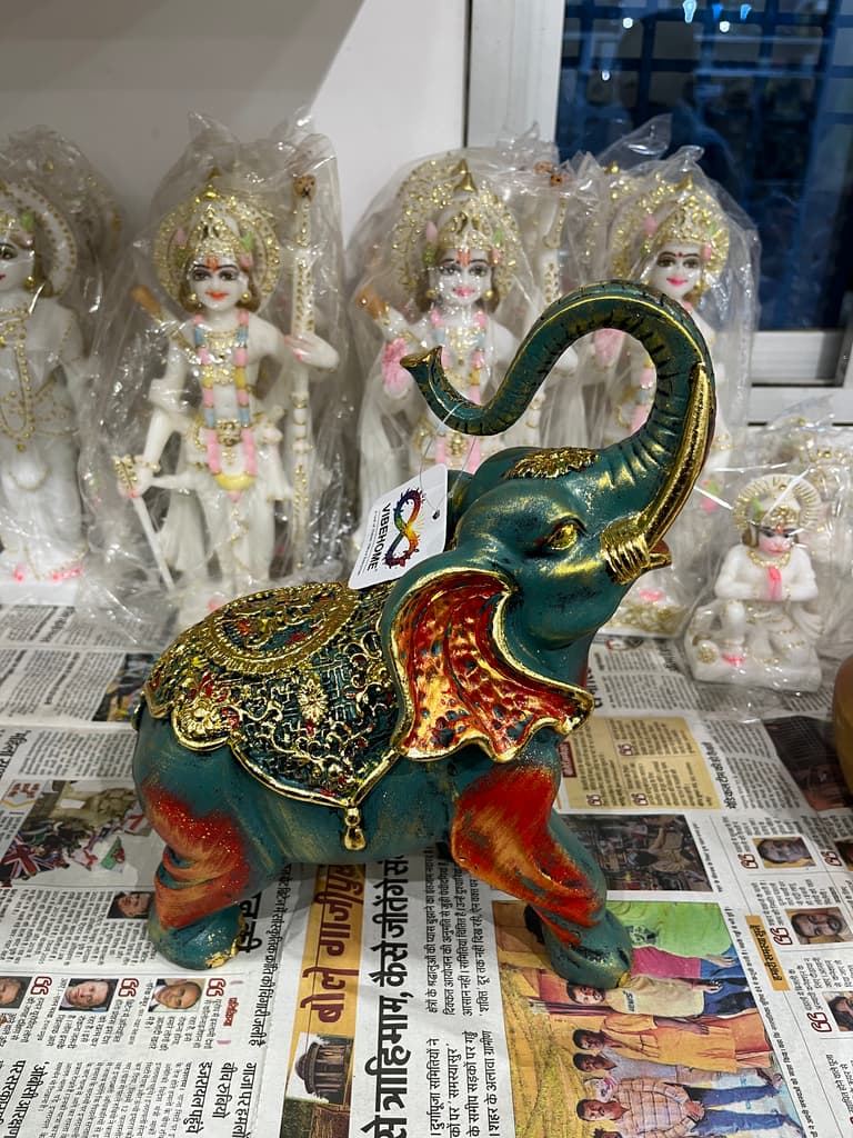 Elephant Statue | Decorative | Gold and Green | Animal