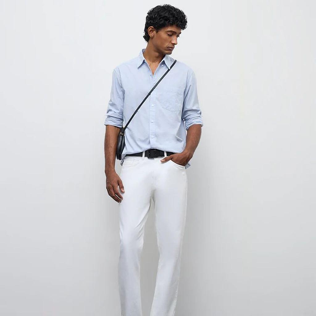 WES Casuals Light Blue Checkered Relaxed-Fit Cotton Shirt