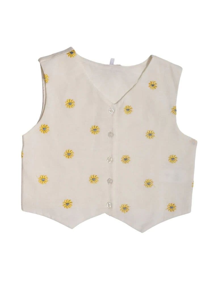 Utsa Kids Girls White Embroidered Cotton-Blend Waistcoat - (8-14 yrs) — photo 3