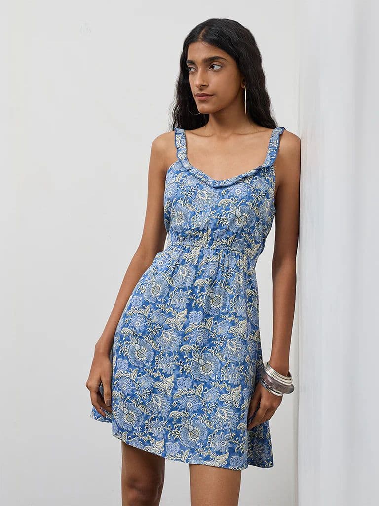 Bombay Paisley Blue Floral Pattern A-Line Dress — photo 2