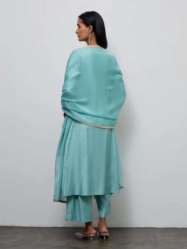 Vark Aqua Embroidered Anarkali Ethnic Set — photo 4