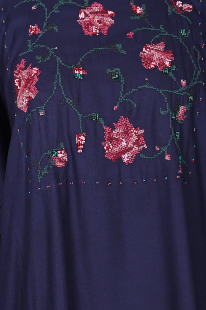 Navy Blue Thread Embroidered Straight Kurta with Pants Co-ord Set — photo 2