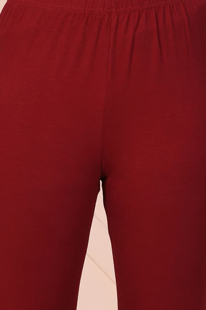 Maroon Solid Ankle-Length Cotton Leggings — photo 6