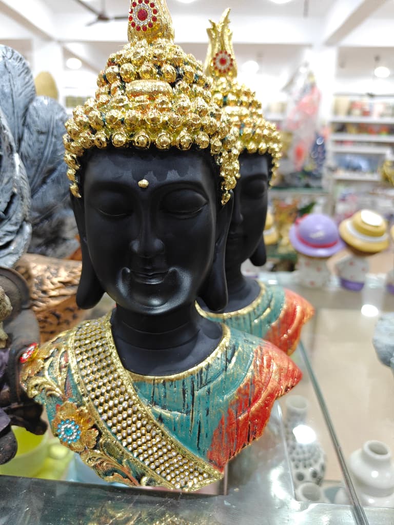 Gold and Black Buddha Head Statue | Decorative | Glass | Gold