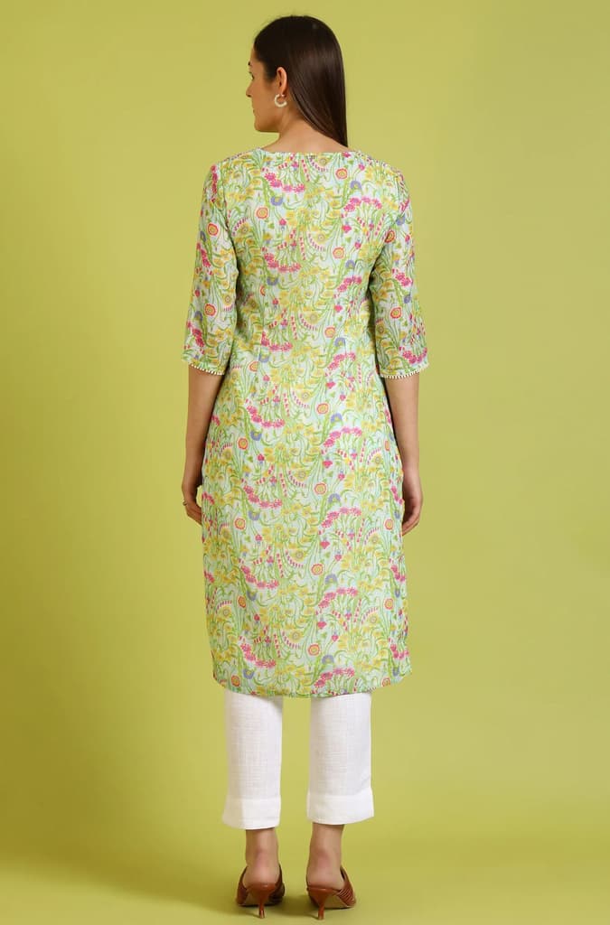 Floral Printed Lace Straight Pure Cotton Kurta — photo 6