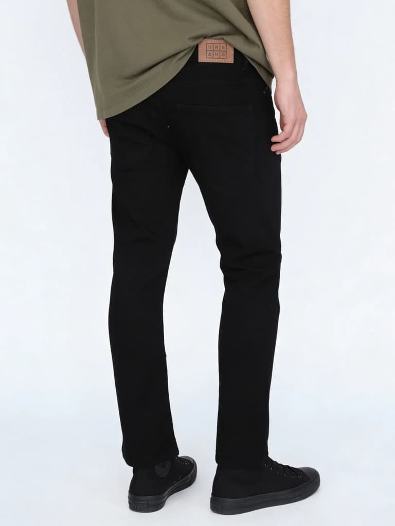 Men's Black Straight Fit Raw Washed Denim Jeans Stretchable — photo 3