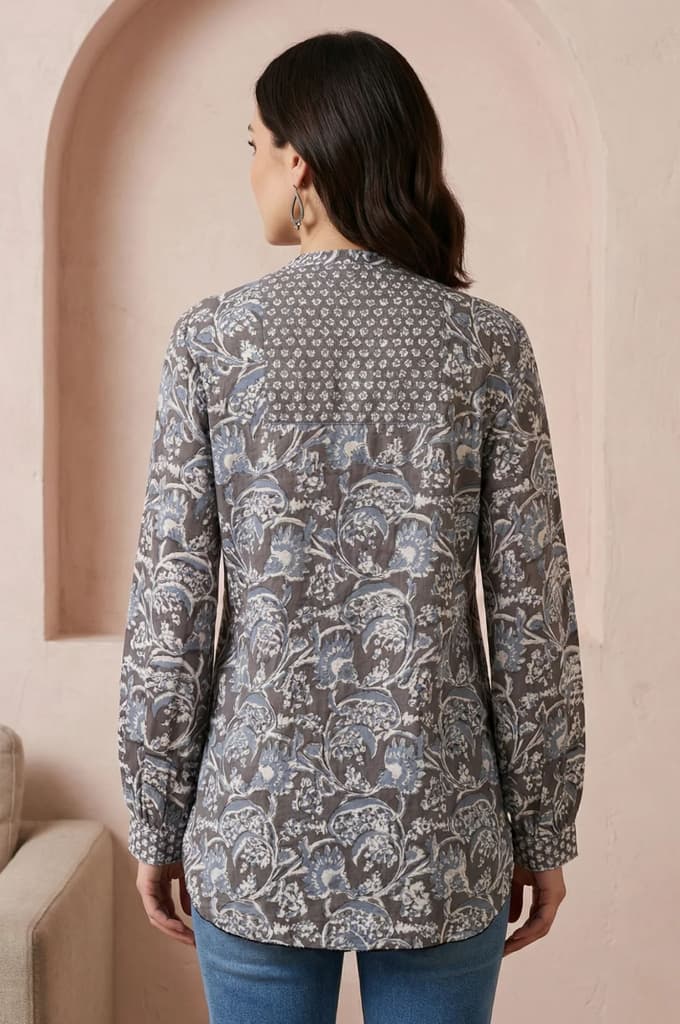 Grey Floral Rayon Straight Top — photo 5