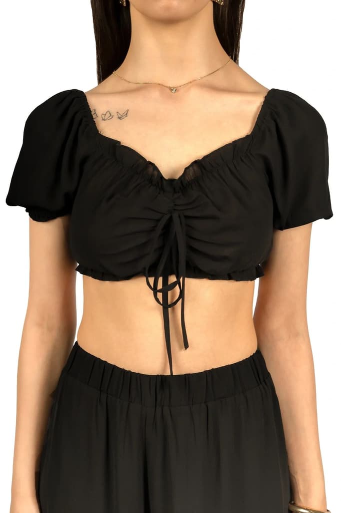 Black Solid Co-ord Set with Puff Sleeves — photo 2