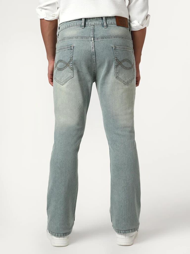 Men's Ice Blue Bootcut Fit Mid Rise Tinted Heavy Washed Jeans Stretchable — photo 3
