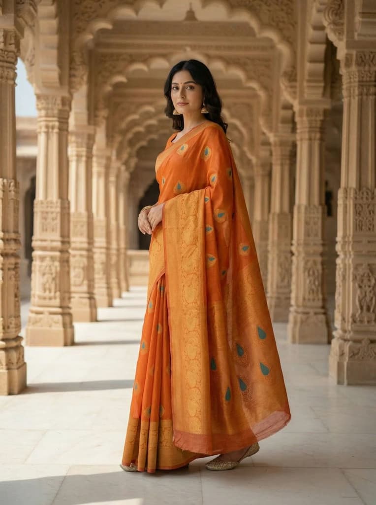 MIMOSA Women's Woven Design Banarasi Style dola silk Saree with Blouse Piece - Rust ( SA00003137RSFREE ) — photo 3