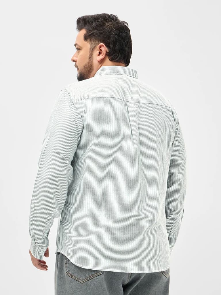 Plus Men's Light Grey Cotton Full Sleeve Regular Fit Casual Striped Shirt — photo 4