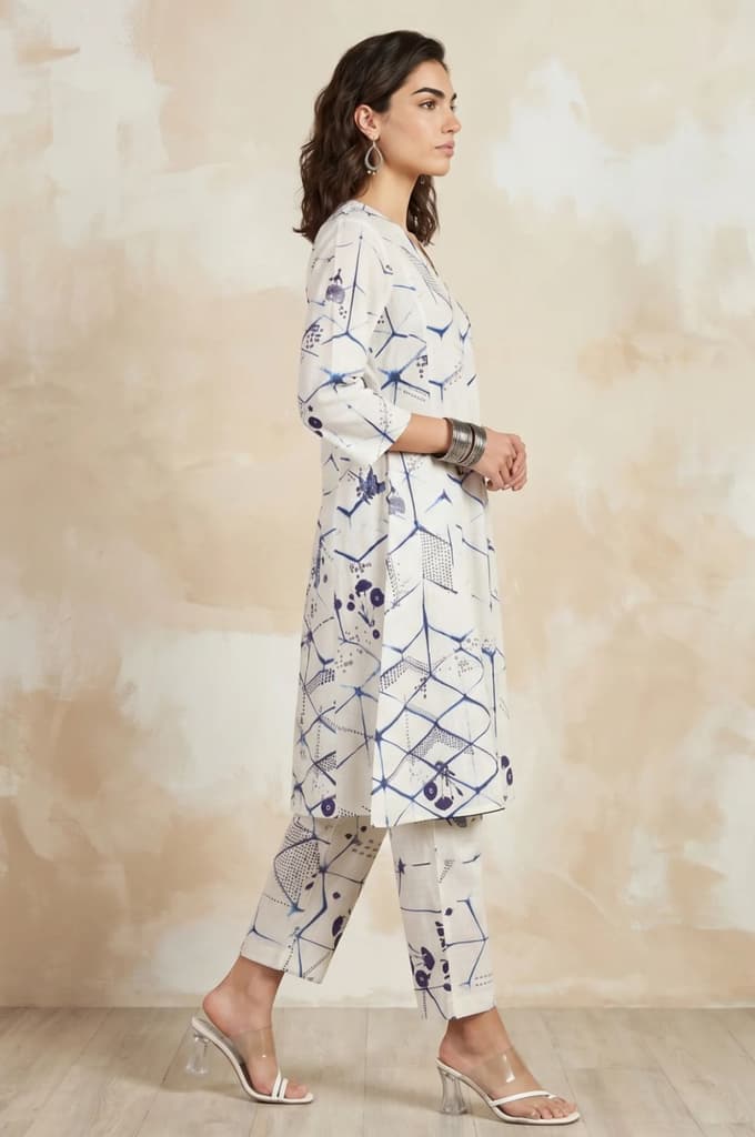 White Floral Printed Pure Cotton Straight Kurta — photo 6