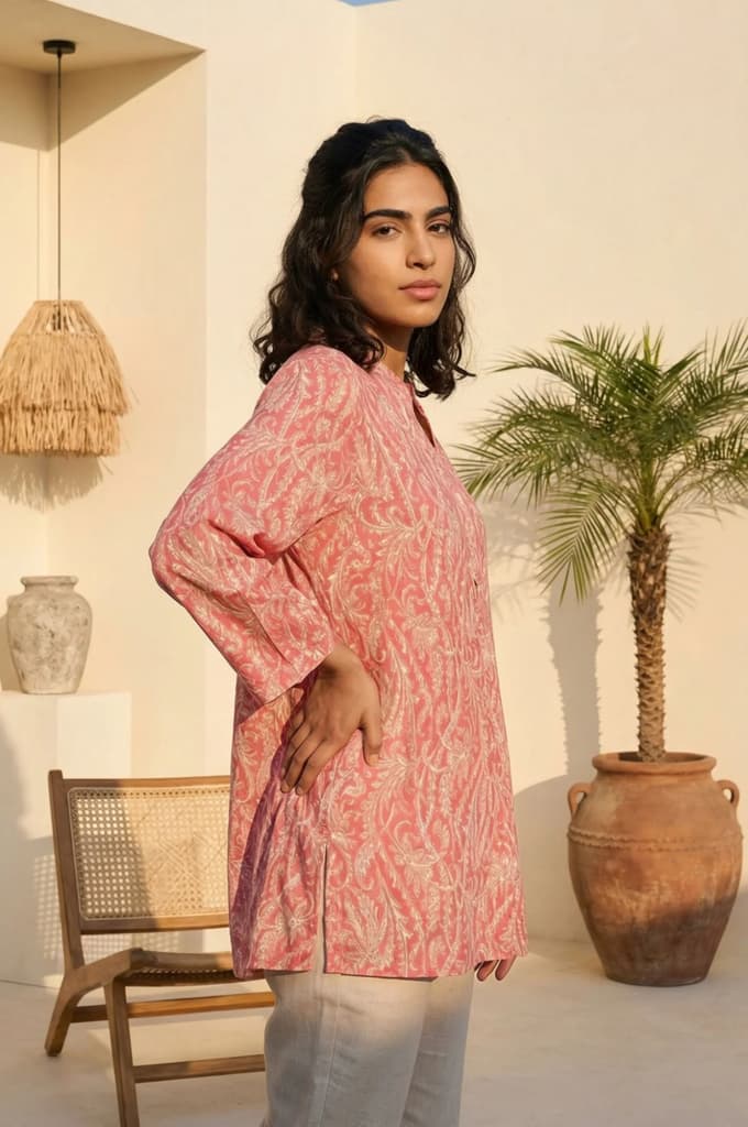 Pink Paisley Printed Modal Straight Top — photo 3