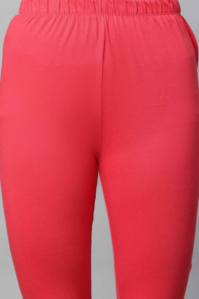 Red Solid Skinny Fit Cotton Churidar With Elasticated Waistband — photo 6
